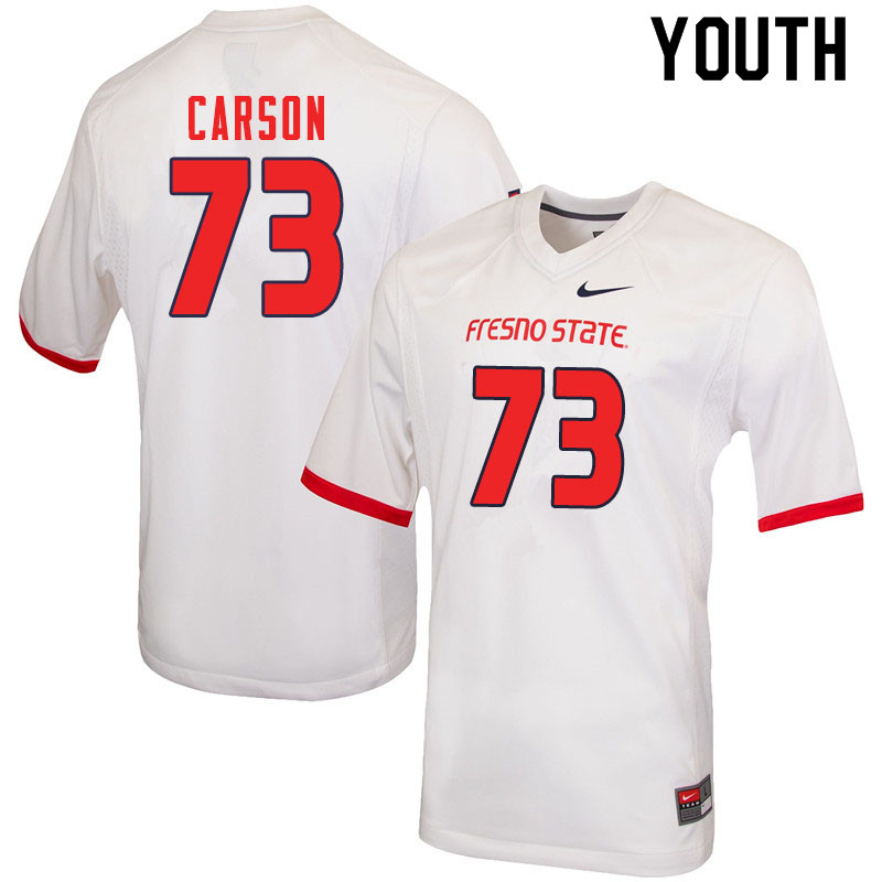 Youth #73 Elijah Carson Fresno State Bulldogs College Football Jerseys Sale-White - Click Image to Close